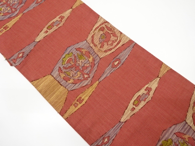 JAPANESE KIMONO / ANTIQUE NAGOYA OBI / SILK / WOVEN GEOMETRIC